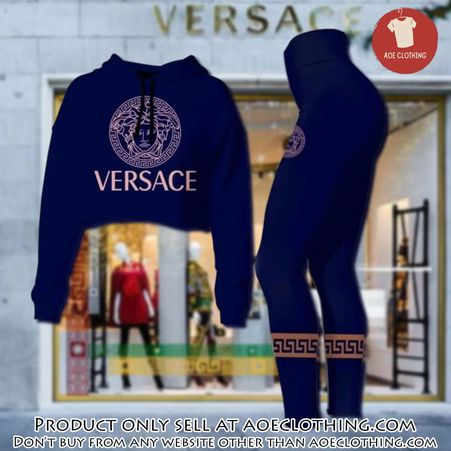Versace medusa navy luxury brand clothes leggings and crop top set for women aoe1455729